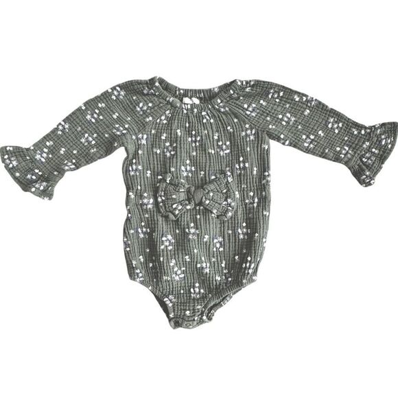 Grayson Mini Bundle of 2 Baby Girls Green & Cream Bow Bodysuit Onesie. 12 Months - Picture 2 of 9